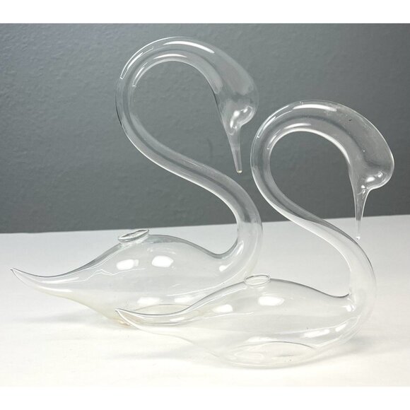 VTG Set 2 Delicate Hand Blown Glass SWANS Vase Plant Propigation Oil Lamp EUC - Picture 2 of 4